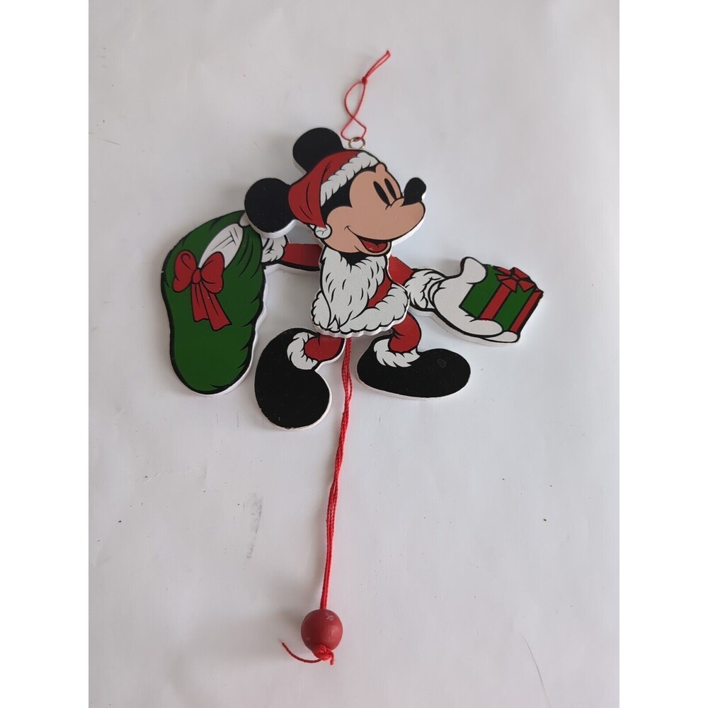 DISNEY Inc Wooden MICKEY MOUSE Handcrafted Pull String Moveable Ornament